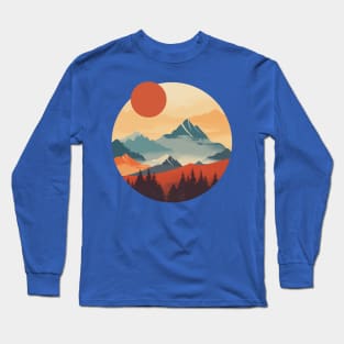 Foggy Sunrise Red sun Flat Style Layered Nature Spirit Long Sleeve T-Shirt